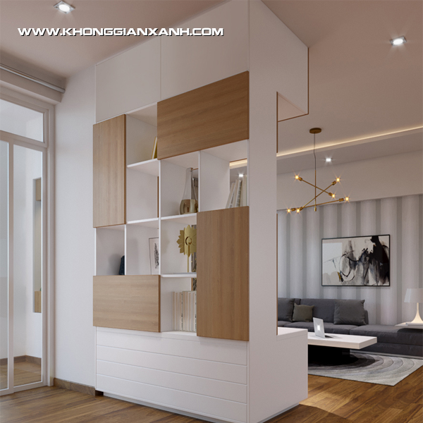 Kệ trang trí kết hợp vách ngăn bằng gỗ