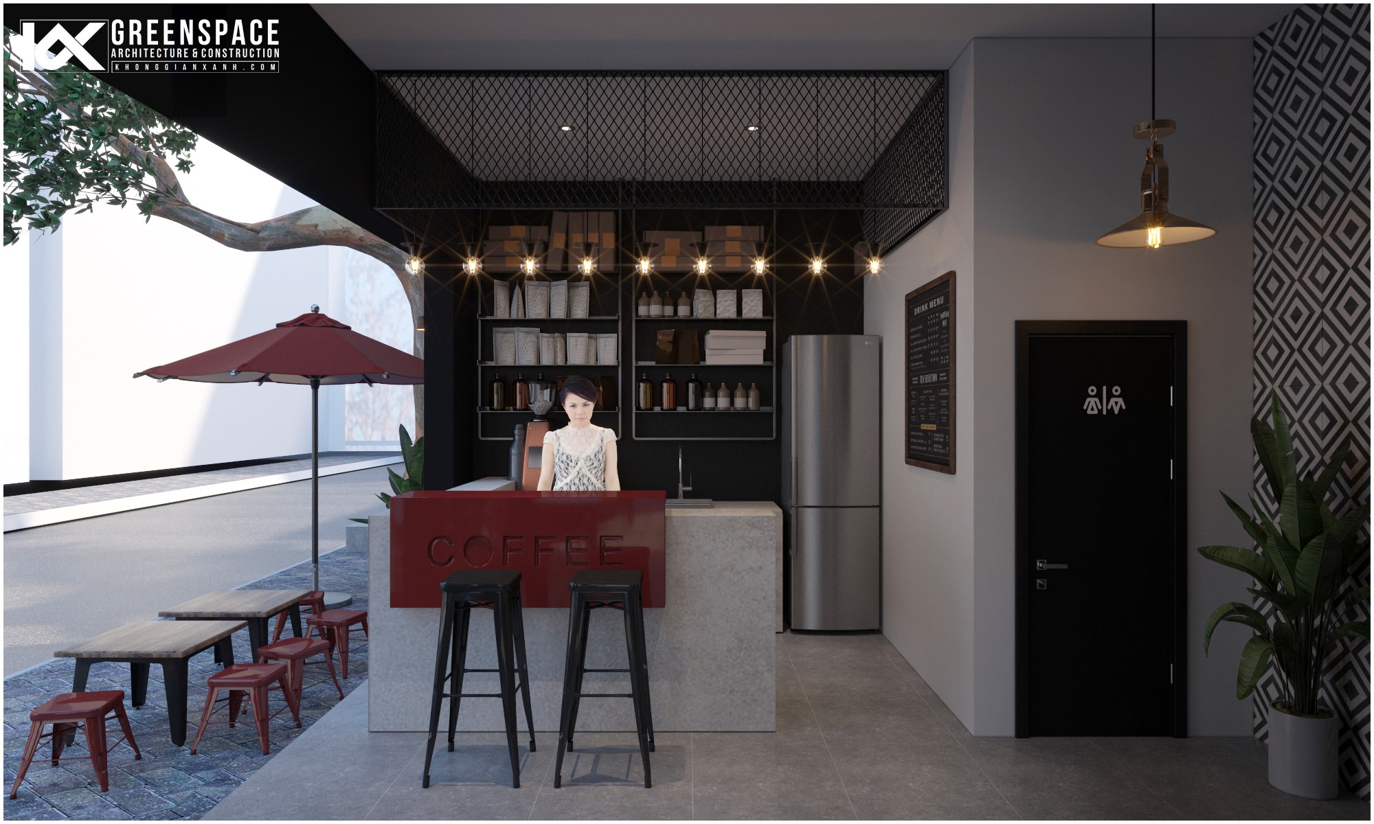 Quầy pha chế, thu ngân quán cafe Red Devils