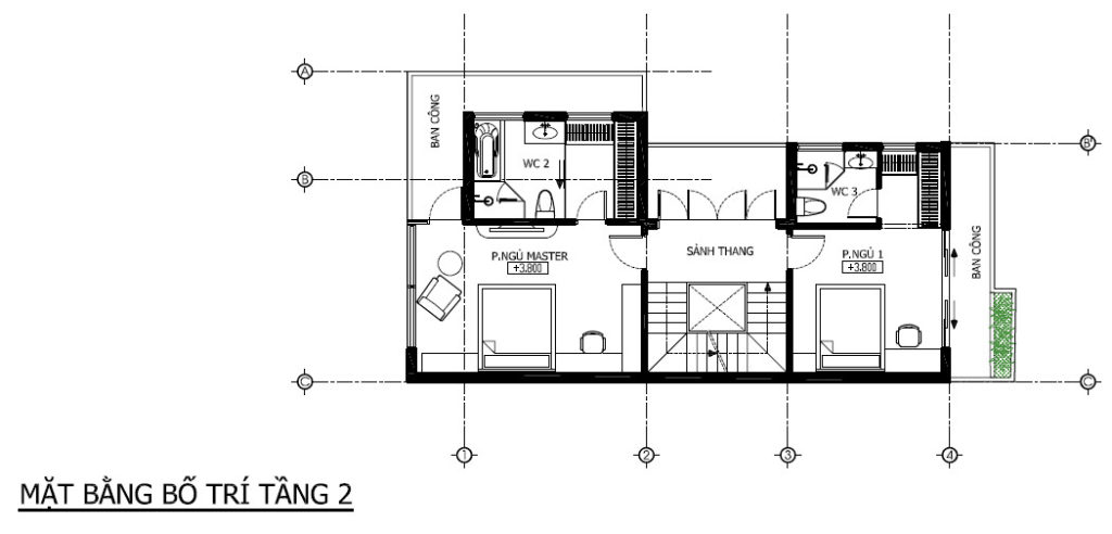 mặt bằng công năng tầng 2