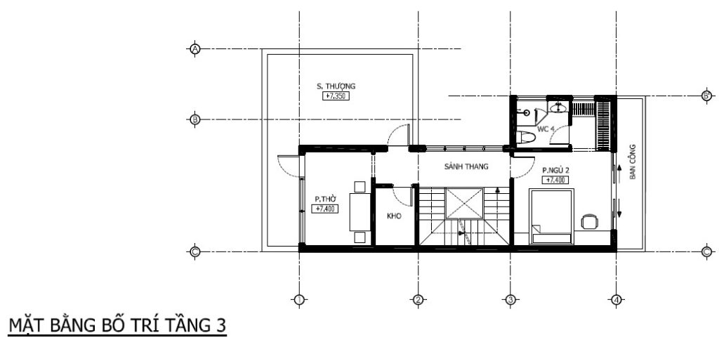mặt bằng công năng tầng 3