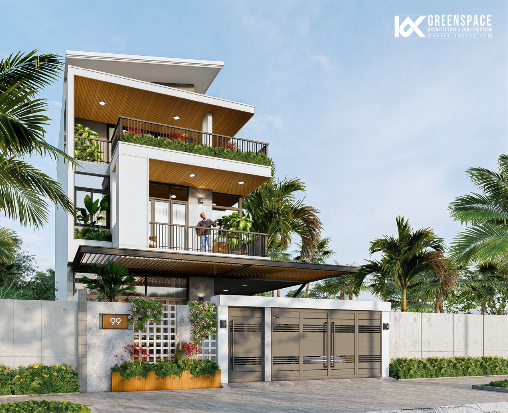 Thiết kế biệt thự 3 tầng với nhiều ban công để đón nắng gió