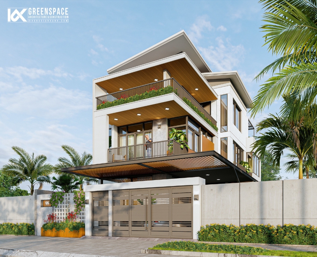 Thiết kế biệt thự 3 tầng với nhiều ban công để đón nắng gió