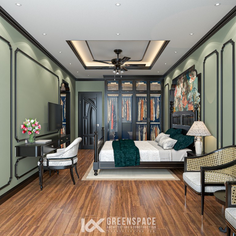 Màu sắc xanh quý tộc trong thiết kế phong cách Indochine